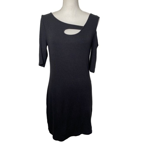 2/$30 Goldray Jersey Knit Ribbed Midi Dress Size M Black Cut Out Stretch NWT - Picture 1 of 10